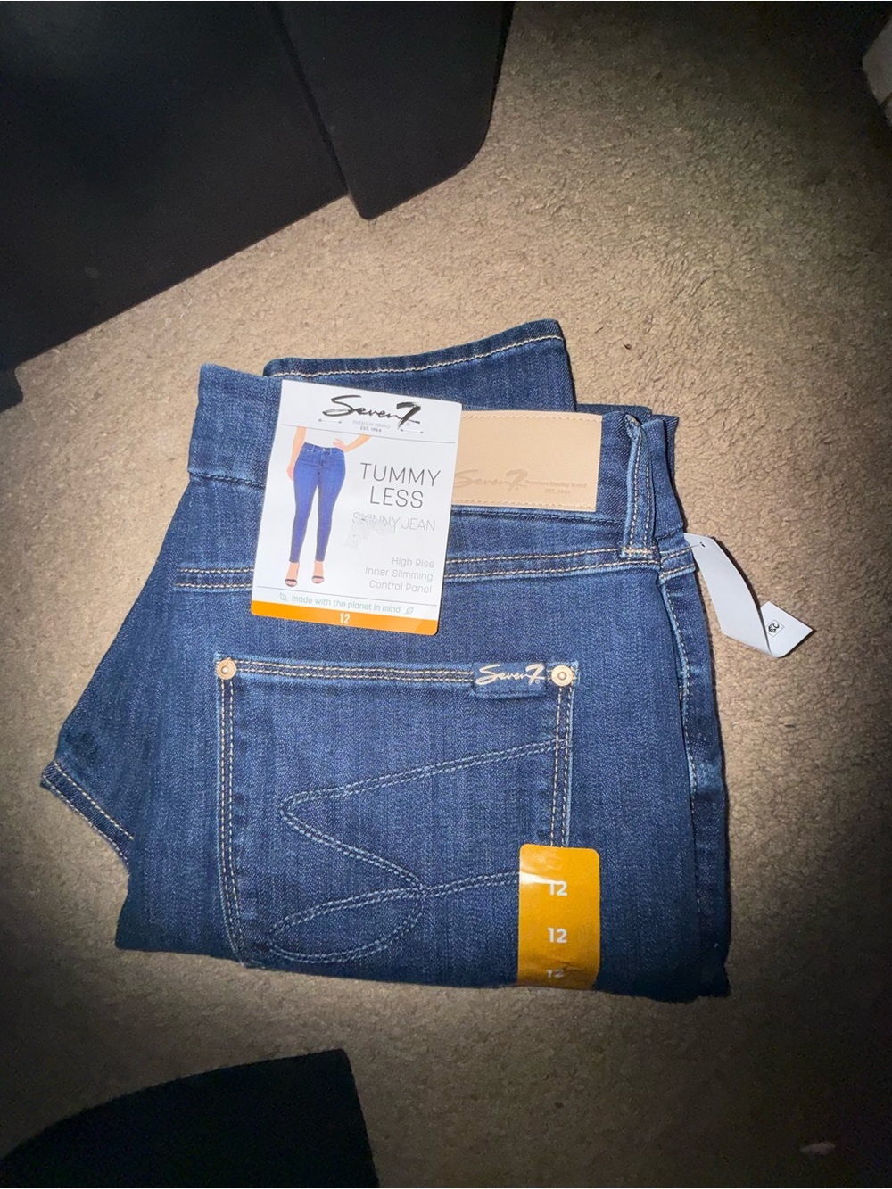 Seven7 High-Rise Tummy Less Jeans - Dark Blue Denim
